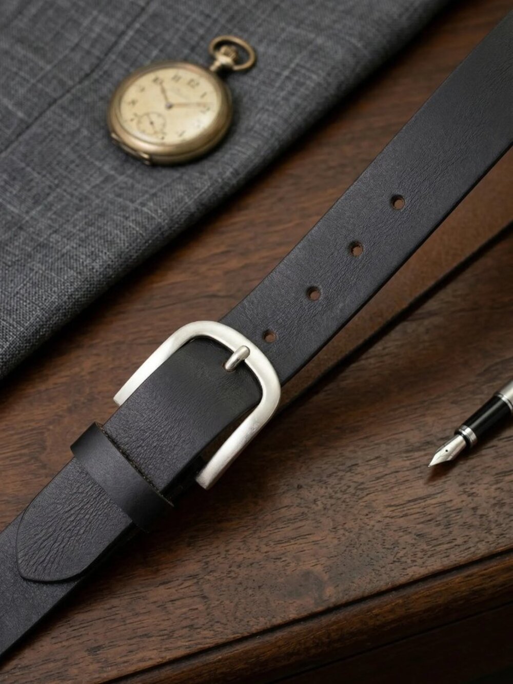 Men Genuine Leather Belt, Black - Picture 2 of 8